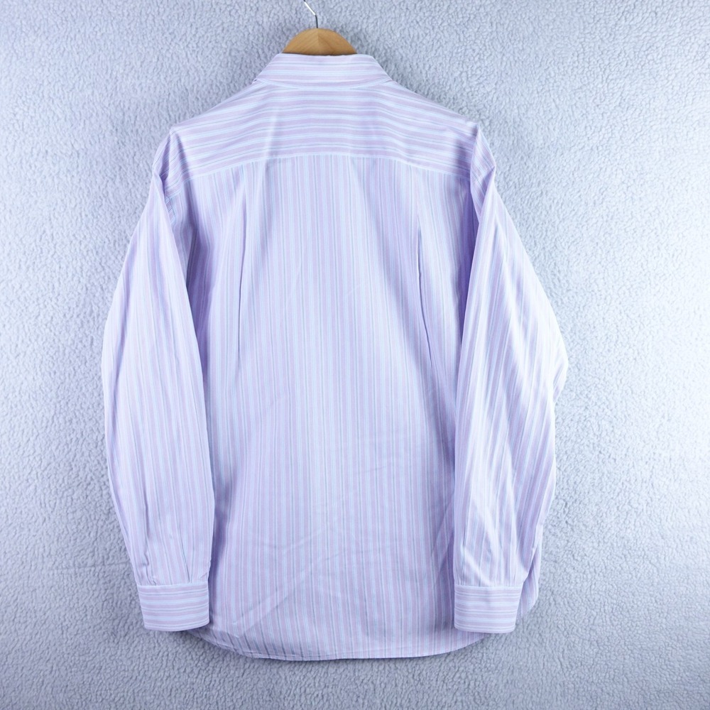 Brioni Mens XXL Striped Button Down Shirt Lavender Purple Cotton Made in Italy - Picture 2 of 10